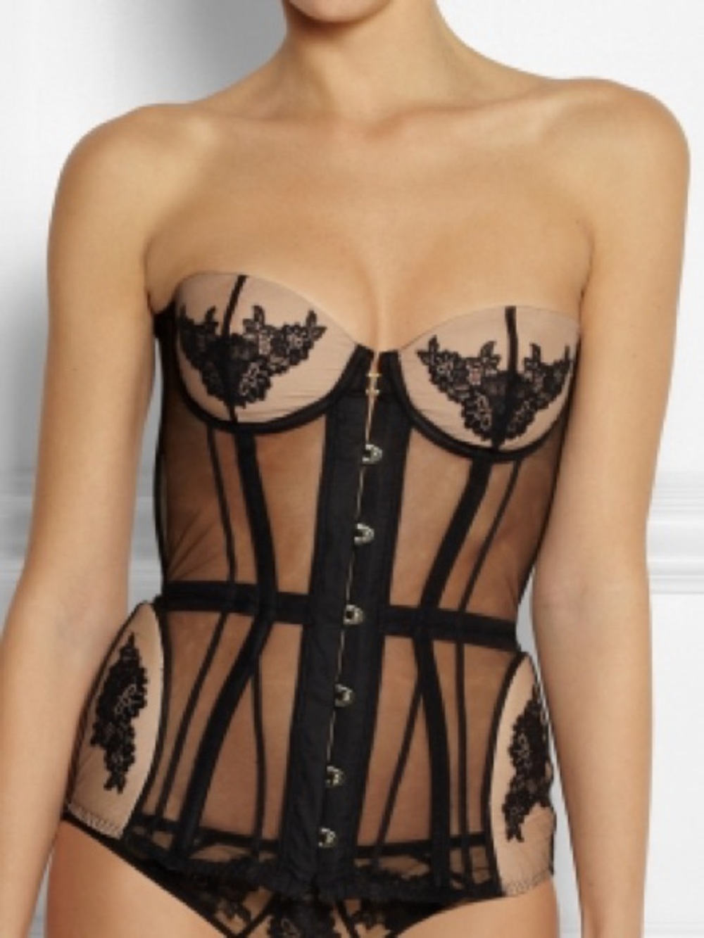Agent Provocateur Demelza Lace-Appliquéd Tulle Corset Mesh Black Boned Luxury